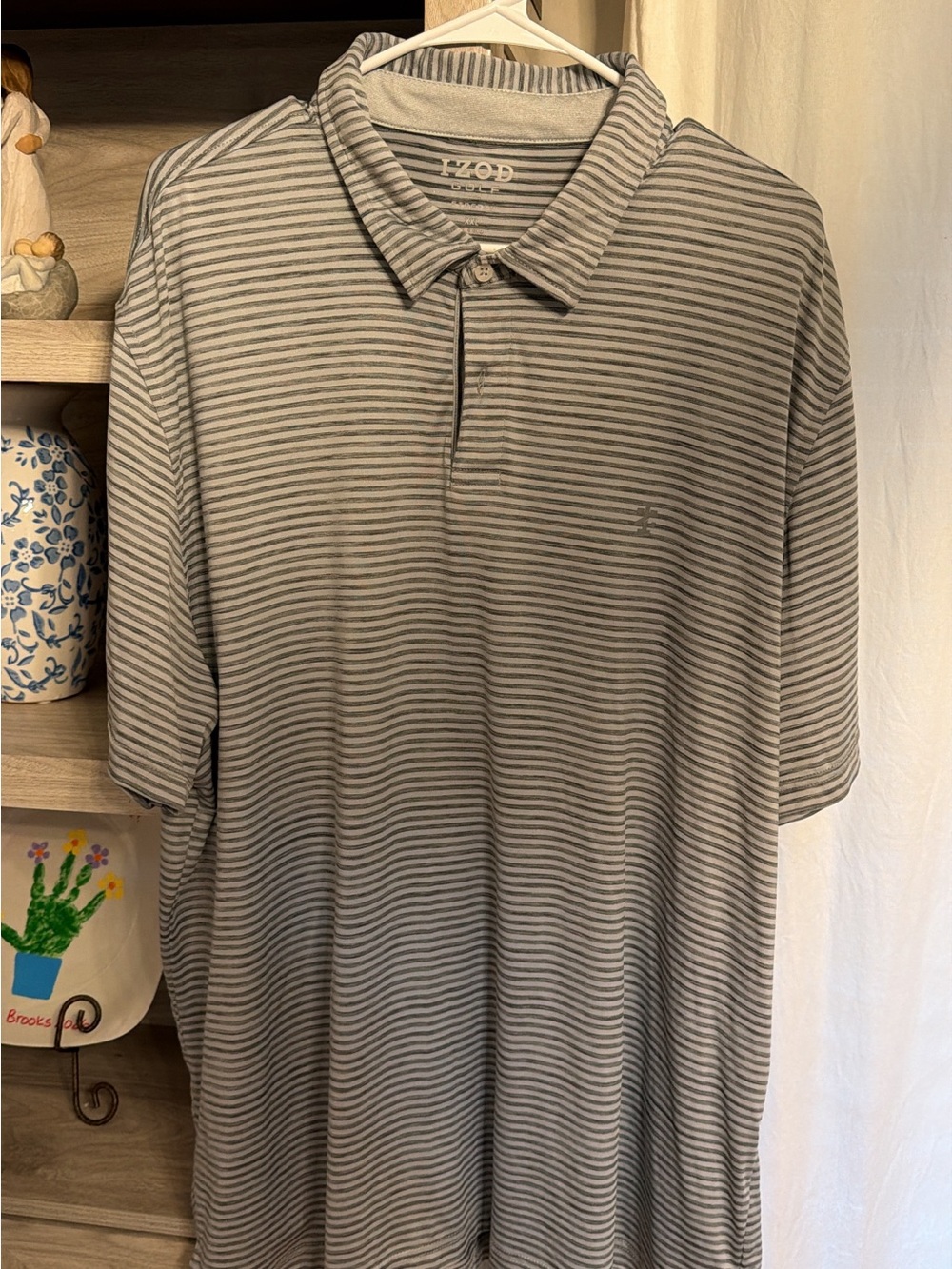 Izod Men’s Gray Striped Short-Sleeve Polo Shirt